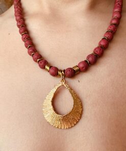 Doğal taşlarla dizili güneş bohem hippie altın gold kolye tasarım kolye  lav taşı