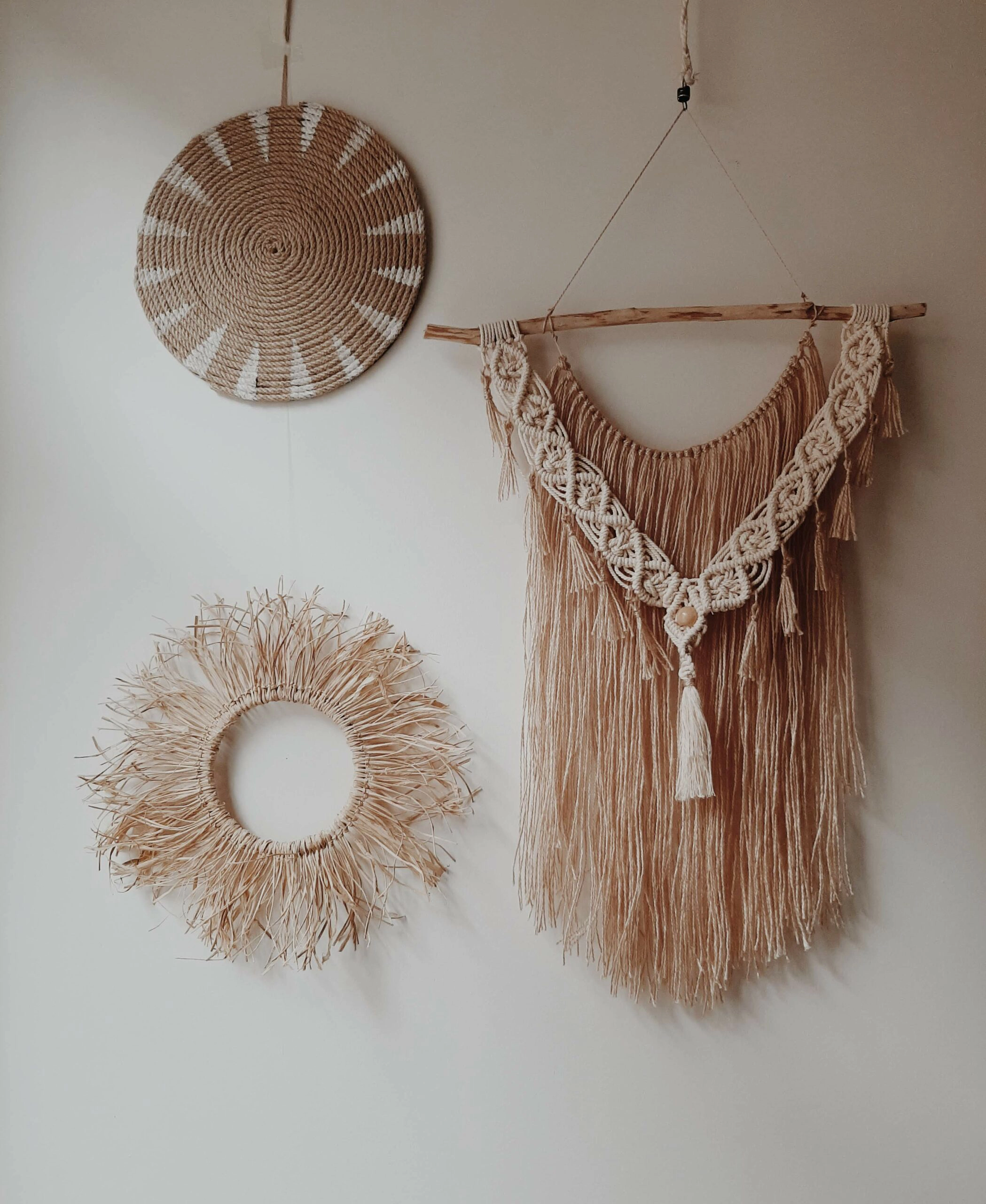 El Yapımı Bohem Duvar Süsü Seti- Etnik Hasır/rafya Duvar Dekoru Bohem Duvar Dekoru Seti - Hasır Tabak