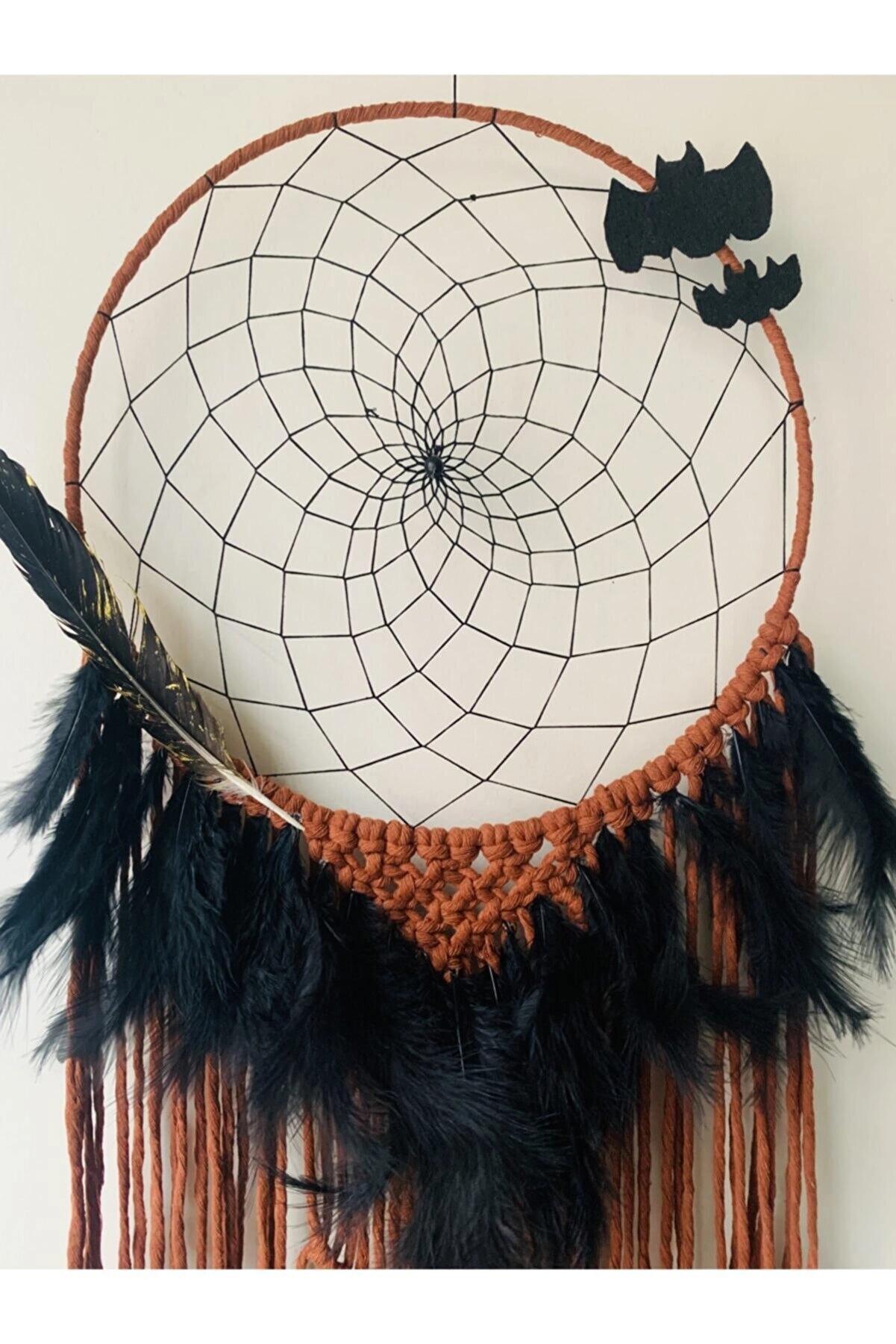 El Yapımı Hallowen Temalı Siyah Tüylü Gotik Makrome Düş Kapanı Rüya Kapanı /cadılar Bayramı Süsü - Bohem Shop - Görsel 2