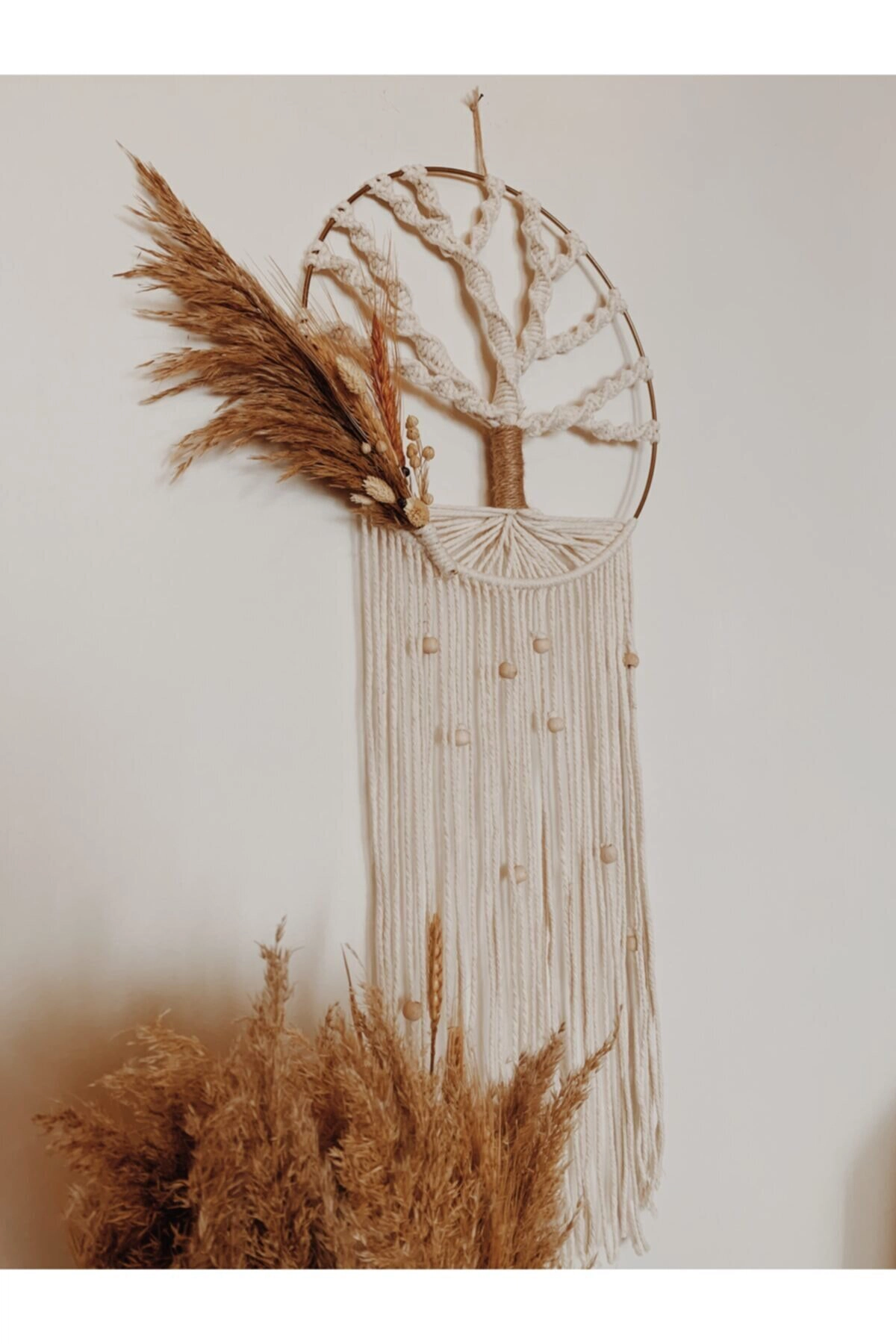 El Yapımı Hayat Ağacı Düş Kapanı Kuru Çiçek Detaylı Makrome Duvar Dekoru - Bohem Shop - Görsel 2