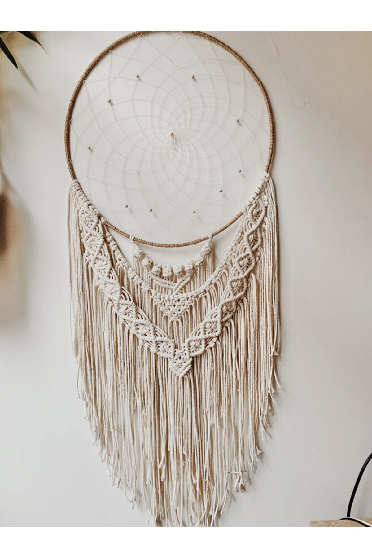 Büyük Boy El Yapımı Makrome Yaprak Detaylı Düş Kapanı Duvar Dekoru Süsü/rüya Koyucu- Bohem Shop