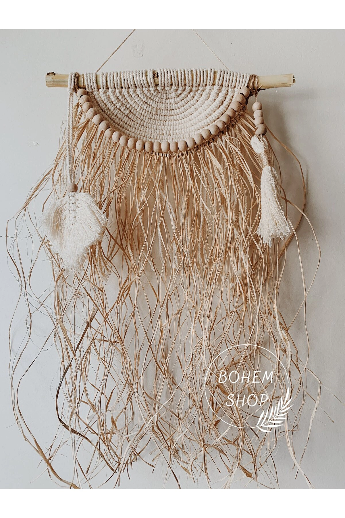 Orta Boy Makrome Rafya Yapraklı Bohem Hasır Etnik Duvar Dekoru- Bohemshop - Görsel 3