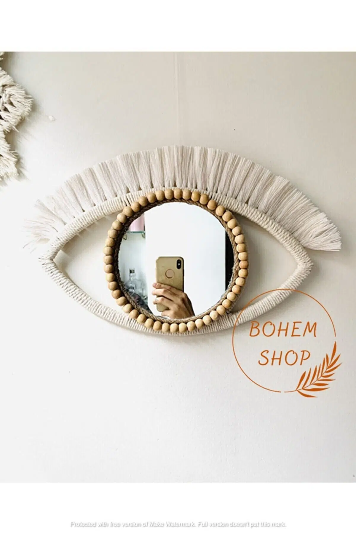 El Yapımı Makrome Dekoratif Ayna /bohem Ayna Göz Temalı - Bohemshop.com
