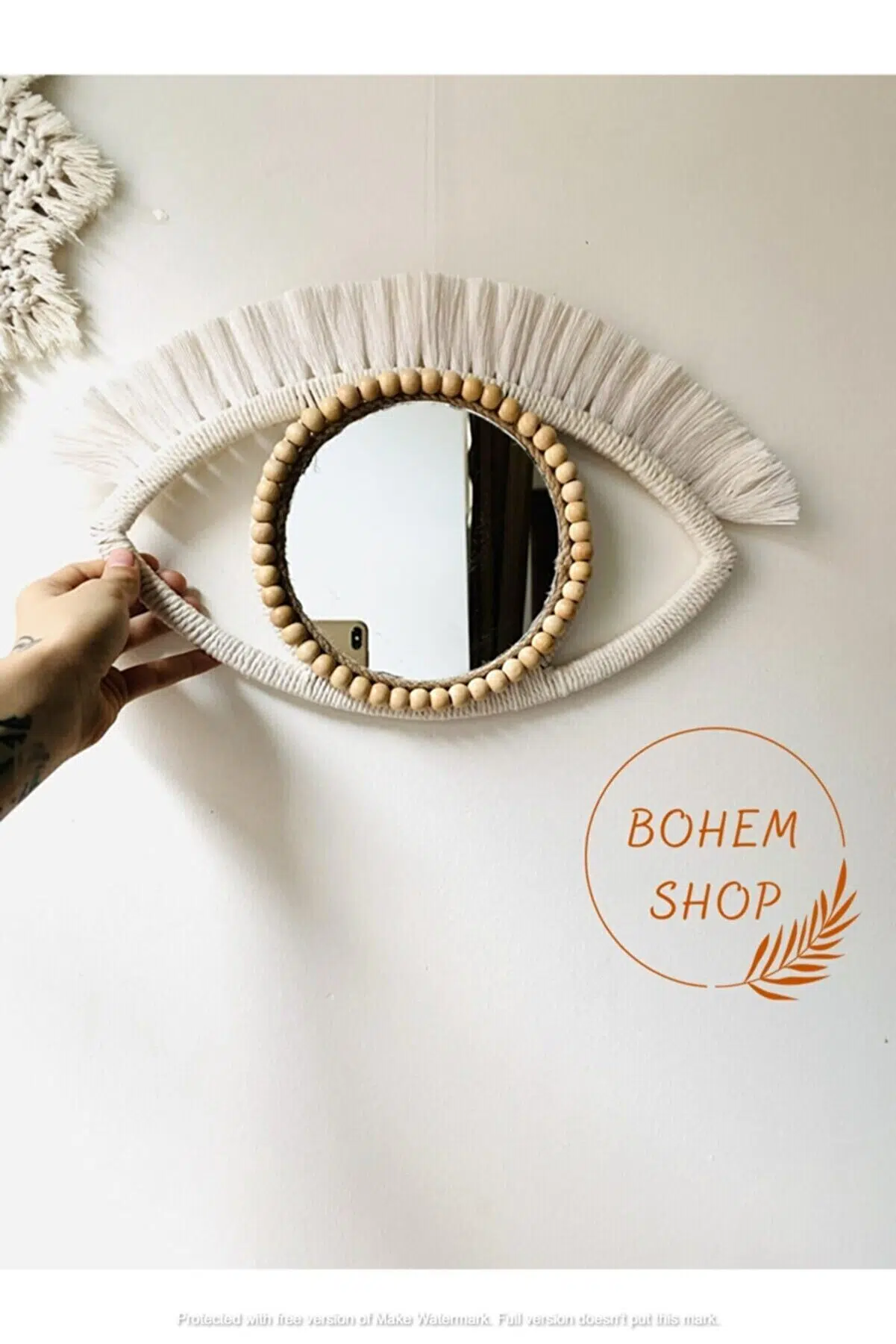 El Yapımı Makrome Dekoratif Ayna /bohem Ayna Göz Temalı - Bohemshop.com - Görsel 2