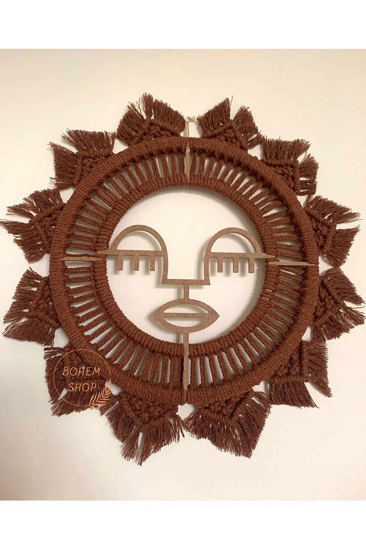 Bohem Shop El Yapımı Kadın Figürlü Etnik-bohem Makrome Yapraklı Duvar Süsü Duvar Dekoru