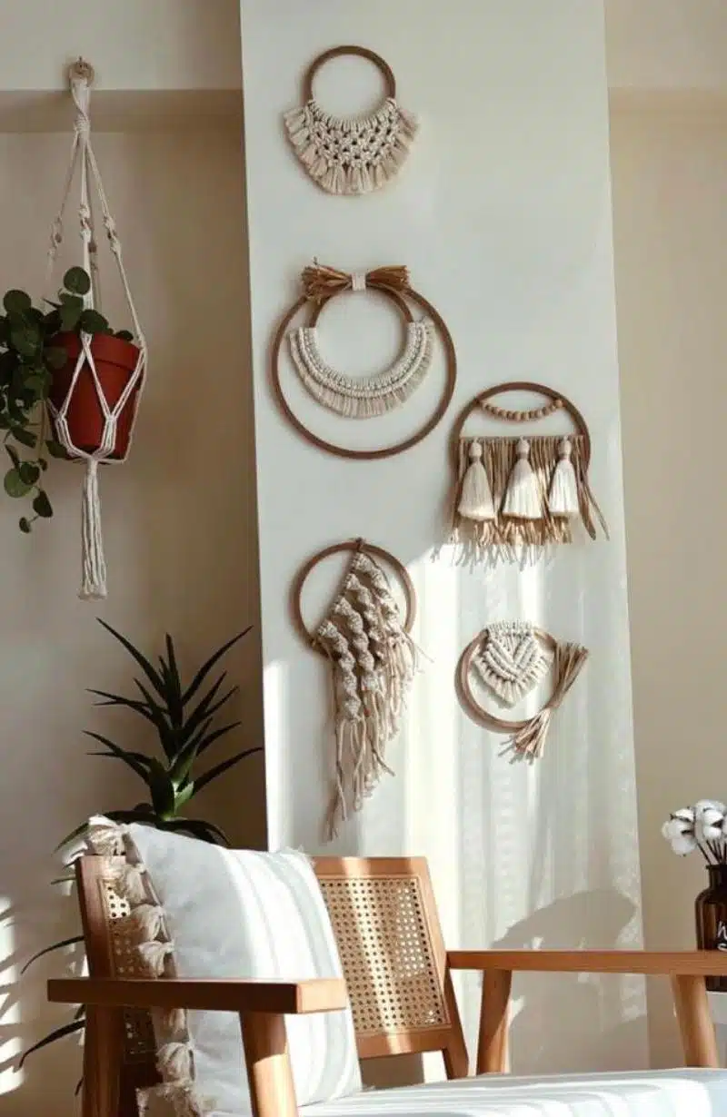 5’lı El Yapımı Makrome Dekoratif Rafya Duvar Dekoru Seti  Boho Dekorasyon - Bohemshop.com