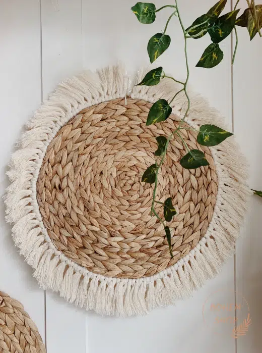 Büyük Boy El Yapımı Bohem Hasır Örgü Duvar Tabağı ve Duvar Dekoru Seti Duvar Tabağı - Boho Duvar Süsü - Görsel 2