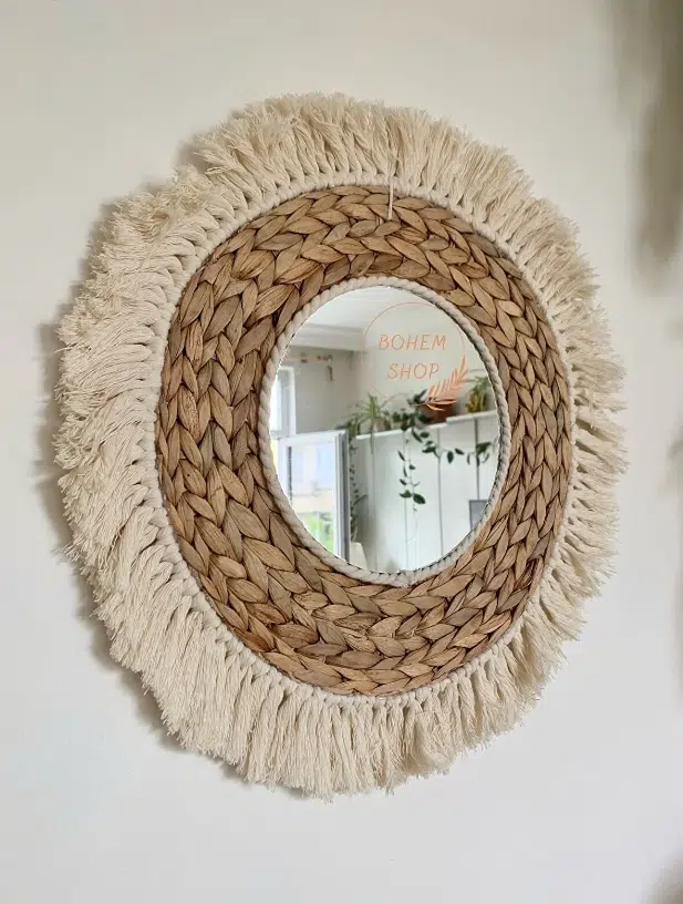 El Yapımı Bohem Dekoratif Ayna Hasır Saçaklı Püsküllü Makrome Etnik Duvar Dekoru - Bohem Shop Yazlık Dekorasyon - Görsel 3