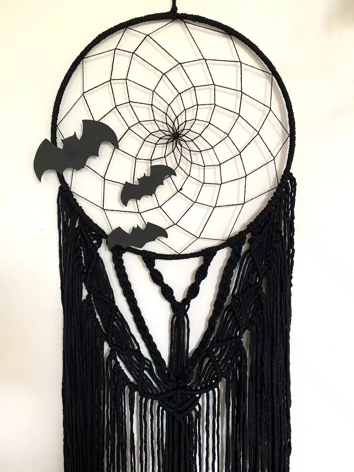 Büyük Boy Siyah Ay/Hilal Hallowen Temalı Makrome Duvar Dekoru Gotik Tarz Bohem Shop Yarasa - Görsel 2