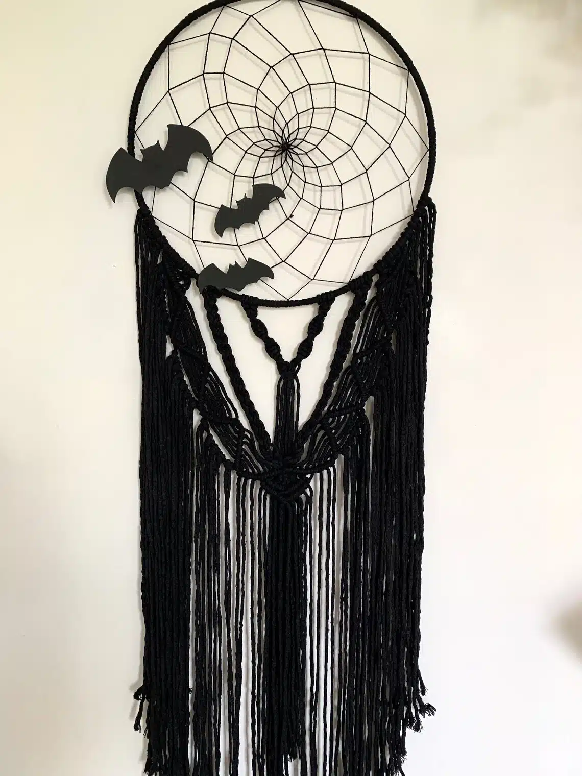 Büyük Boy Siyah Ay/Hilal Hallowen Temalı Makrome Duvar Dekoru Gotik Tarz Bohem Shop Yarasa