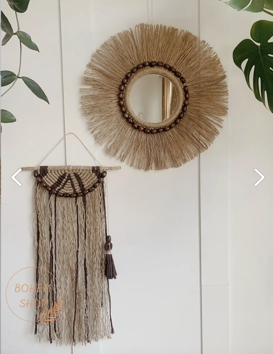 Boho Kahve 2 li Hasır dekoratif ayna gökkuşağı etnik duvar dekor süsü bohem aksesuar