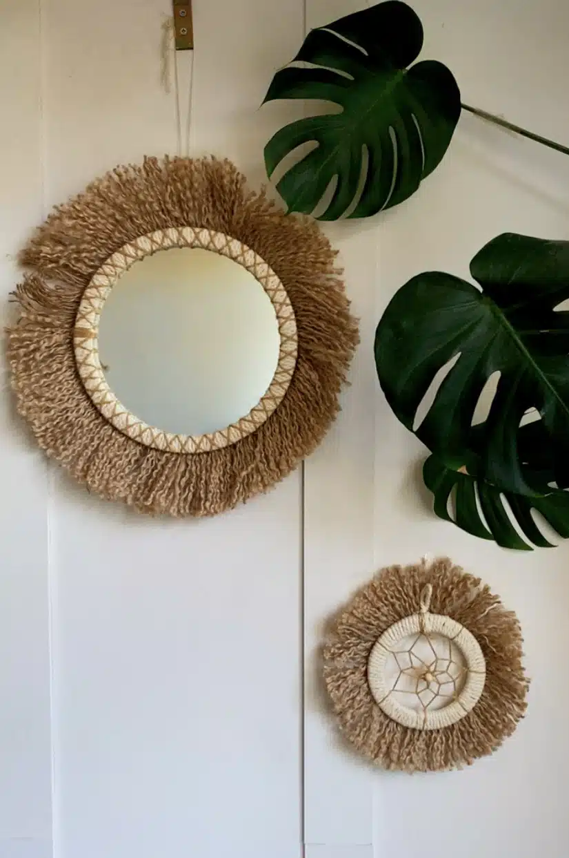 2'li El Yapımı Püsküllü Bohem Bono Dekoratif Ayna Seti duvar dekoru, hasır süs - Görsel 2