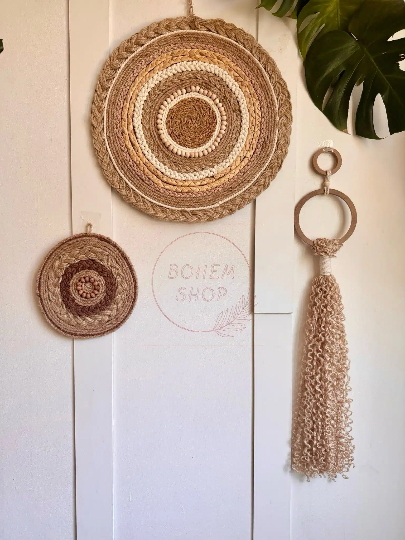 3'lü Bohem Hasır El Yapımı Afrika Duvar Tabağı Seti Etnik Duvar Jüt Hasır Duvar Dekoru/süsü - Görsel 2