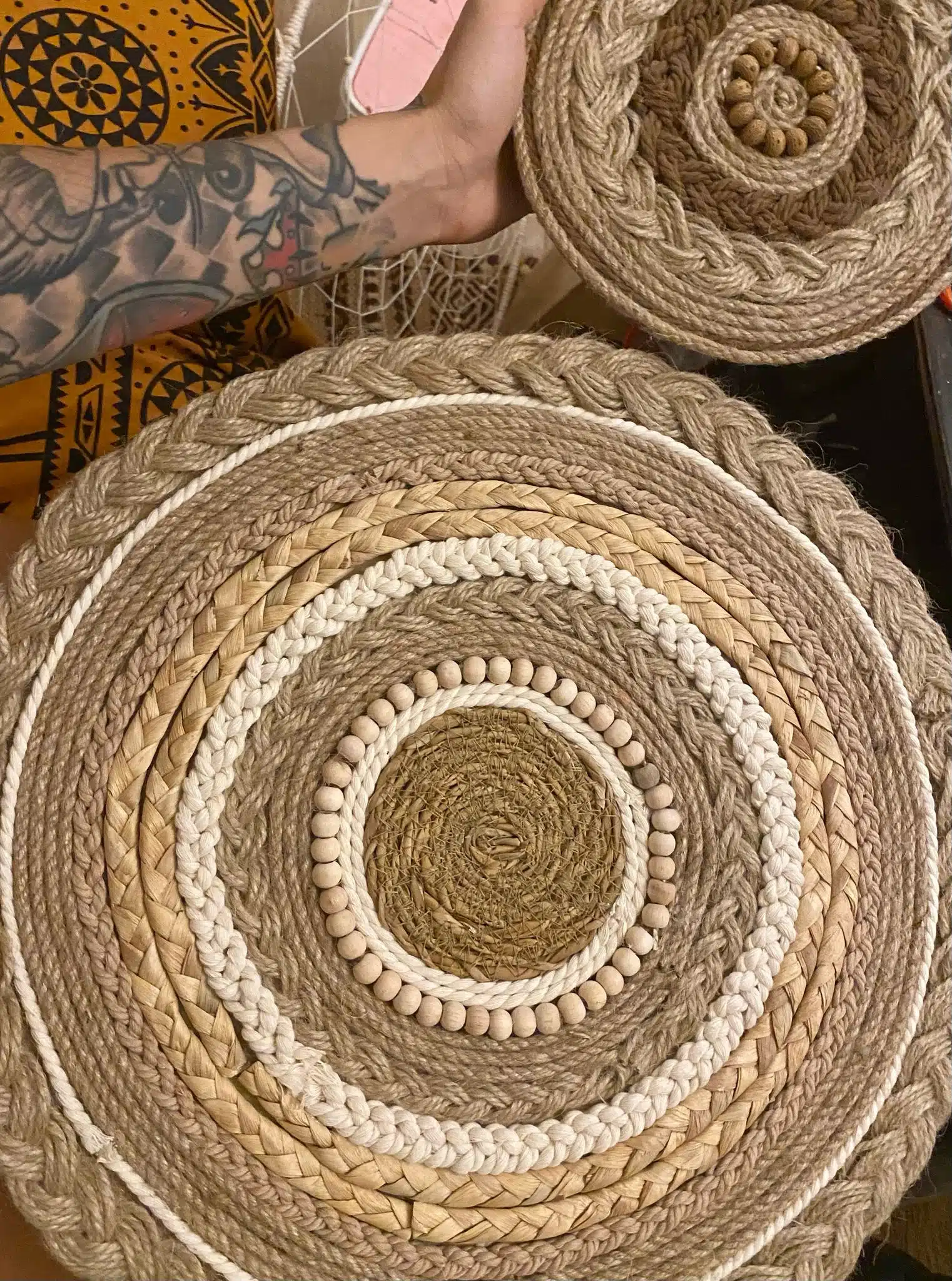 3'lü Bohem Hasır El Yapımı Afrika Duvar Tabağı Seti Etnik Duvar Jüt Hasır Duvar Dekoru/süsü - Görsel 4