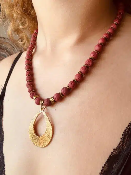Doğal taşlarla dizili güneş bohem hippie altın gold kolye tasarım kolye  lav taşı - Görsel 3