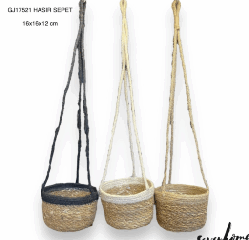 2'li hasır sepet saksı askılı bohem etnik çiceklik jüt makrome ip askılık etnik 17x17x16, 16x16x12 Bohem Shop - Görsel 3
