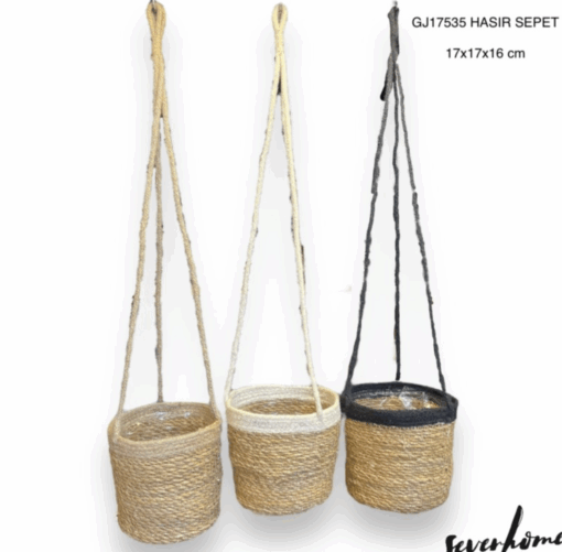 2'li hasır sepet saksı askılı bohem etnik çiceklik jüt makrome ip askılık etnik 17x17x16, 16x16x12 Bohem Shop - Görsel 4