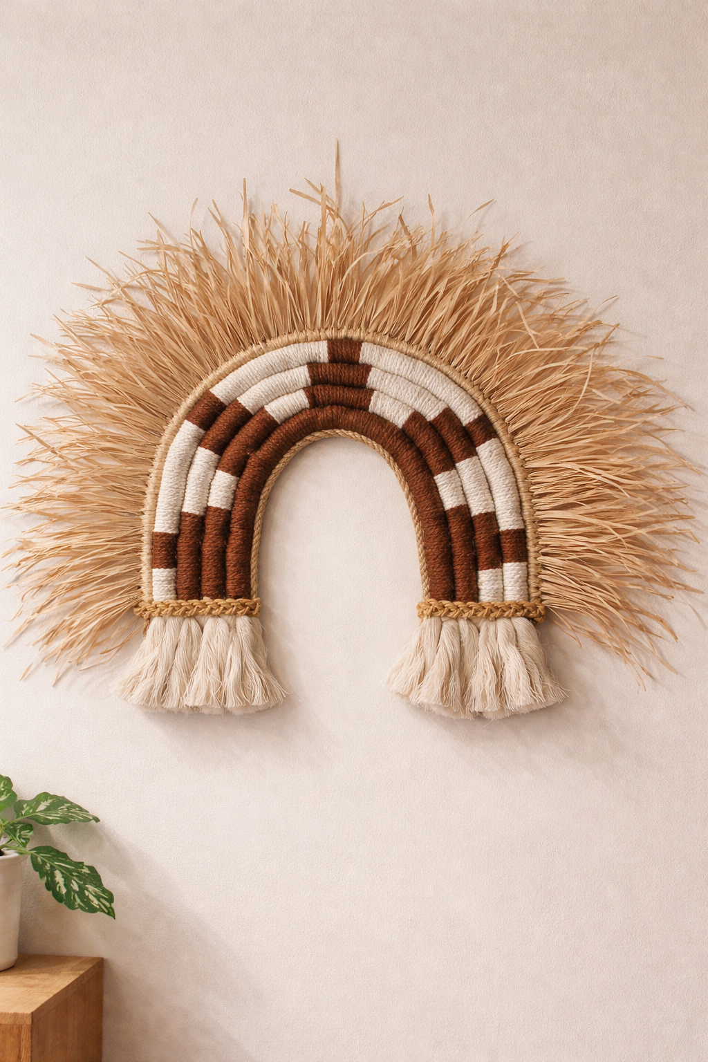 El Yapımı Bohem Saçaklı Rafya Hasır Duvar Süsü, Etnik Yazlık dekorasyon - Bohemshop.com