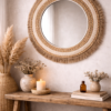 Dev Boy Dekoratif Hasır Örgü Saçaklı Ayna Etnik Tarz Bohem Ayna - Bohem Duvar Aynaları - Yazlık Dekorasyon