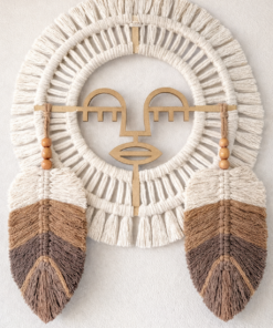 Rustik Kızılderili Kadın Etnik-bohem Makrome Yapraklı Duvar Süsü Duvar Dekoru - Bohem Tasarım