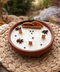 Büyük Tarçın & Portakal Detaylı Toprak Kap Mum Güveç