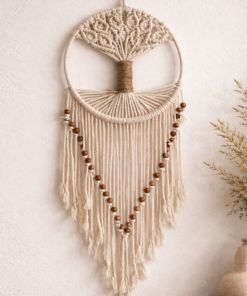 Hayat Agacı Boncuk Detaylı Bohem Duvar Dekoru, Etnik Rustik Ev Dekor, Yazlık Bahçe Süs Düş Kapanı