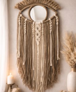 Göz Ayna Detaylı Bohem Büyük Duvar Dekoru Dekoratif Hasır Makrome ev Süs