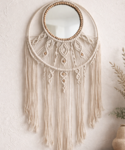 Ayna Detaylı Duvar Dekoru Boho Boncuk Makrome