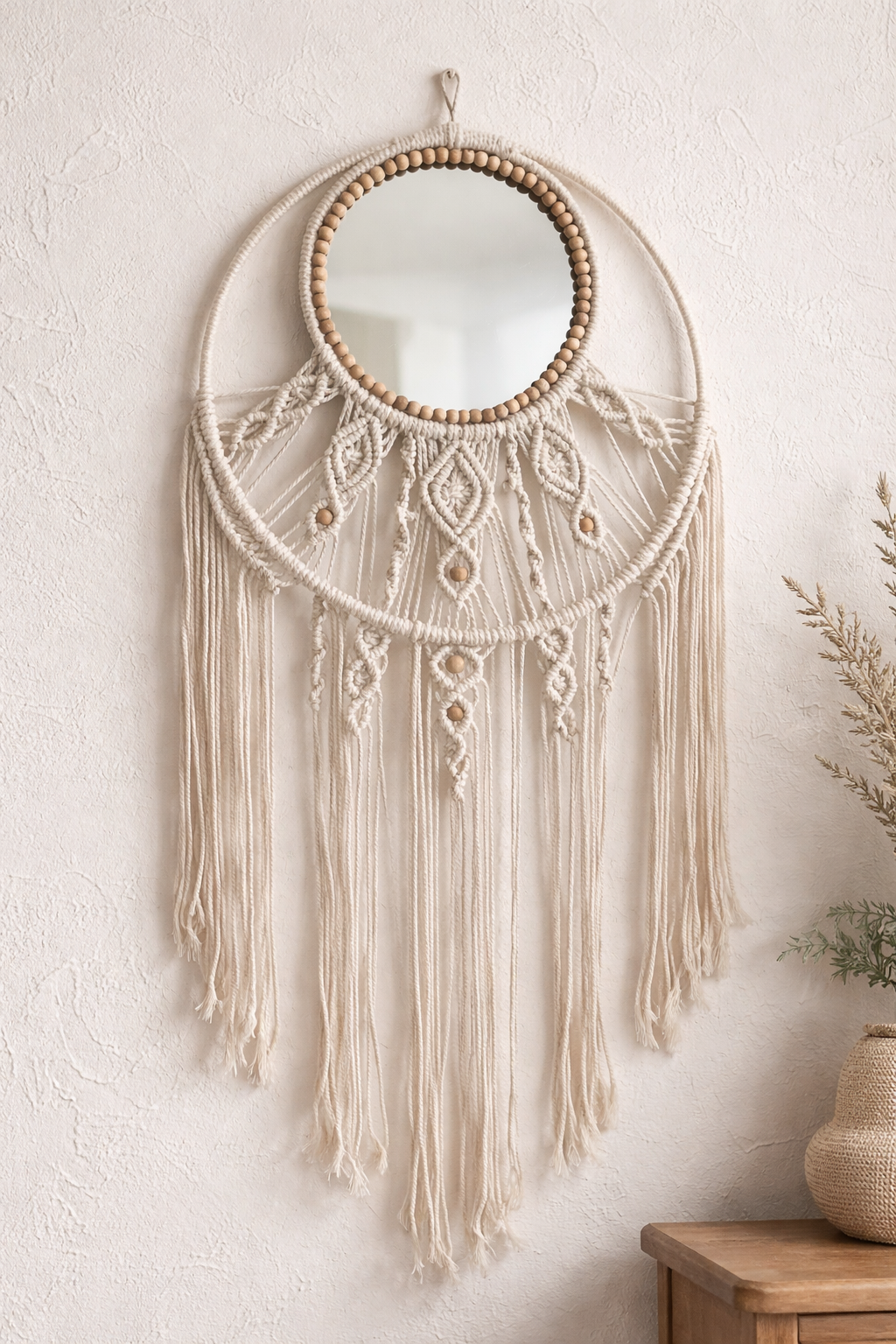 Ayna Detaylı Duvar Dekoru Boho Boncuk Makrome