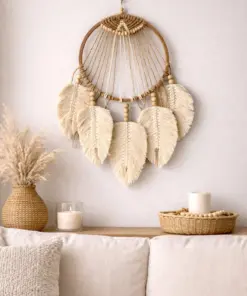 El Yapımı Izlanda Stili Makrome Düş Kapanı/yapraklı Rüya Kovucu Bohem Duvar Süsü, Dekoru - Bohem Shop