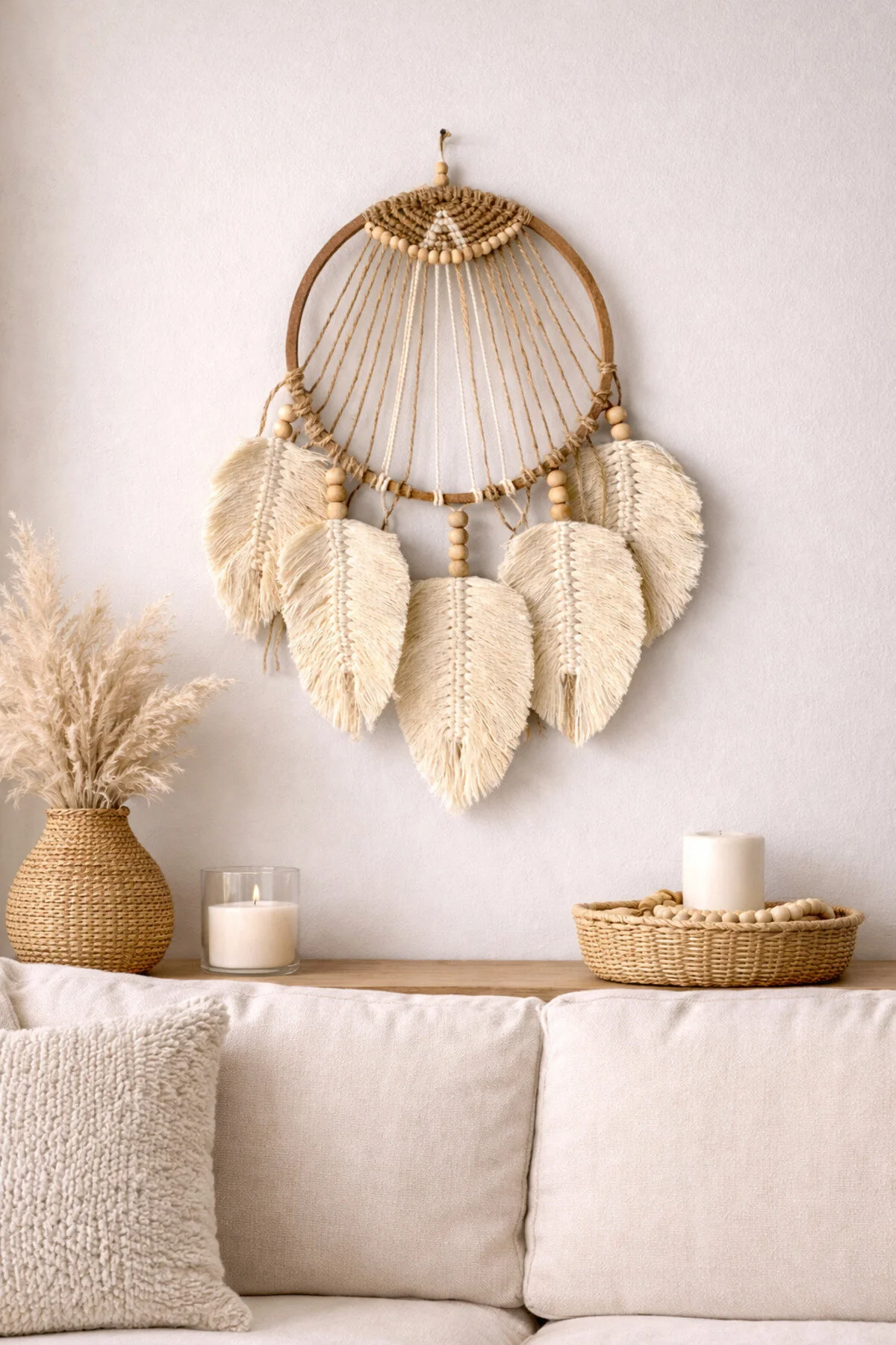 El Yapımı Izlanda Stili Makrome Düş Kapanı/yapraklı Rüya Kovucu Bohem Duvar Süsü, Dekoru - Bohem Shop