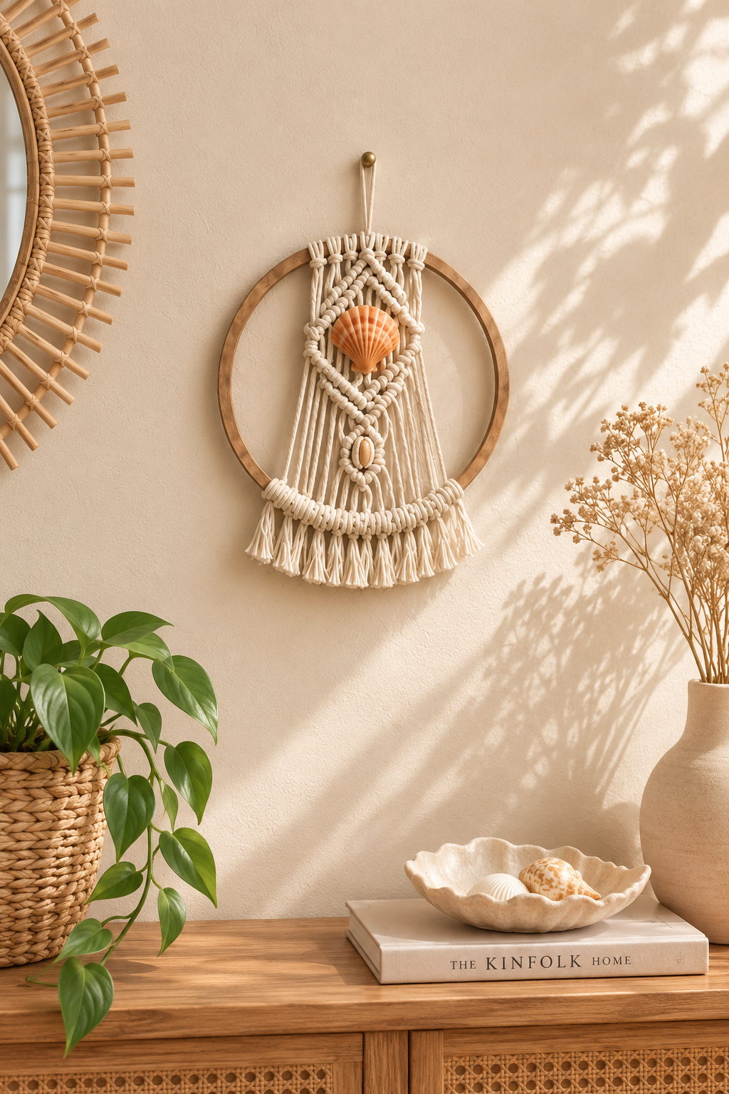 El Yapımı Bohem Makrome Duvar Dekoru deniz kabuğu, yazlık, plaj, balkon dekoru Bohem Shop